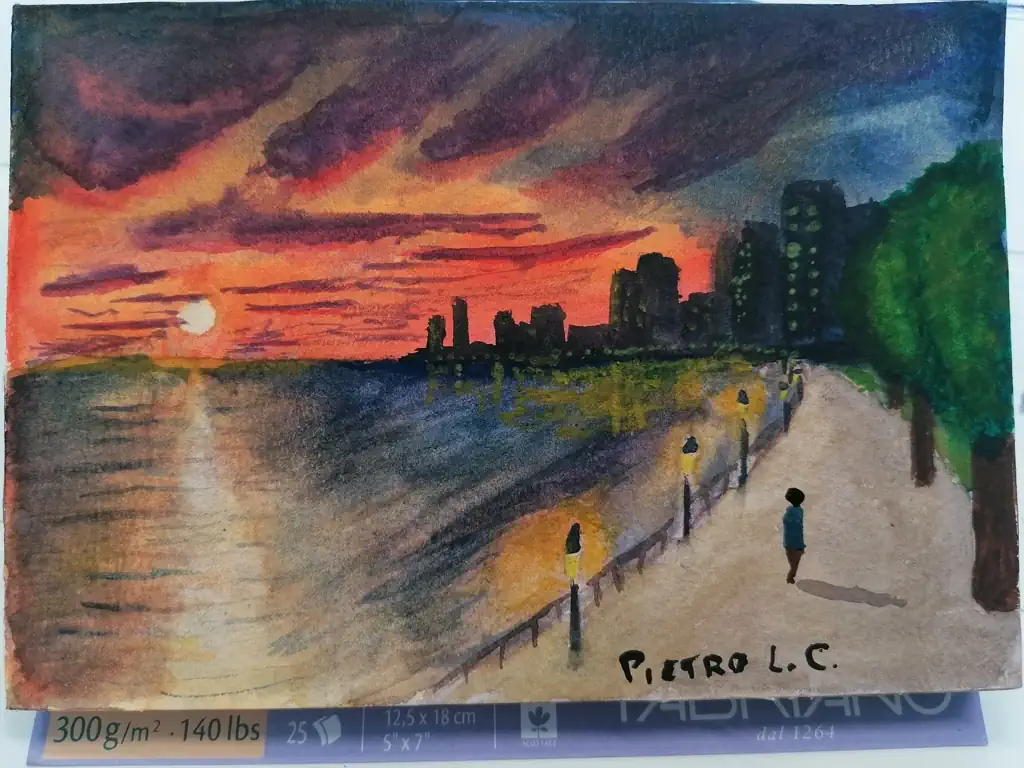 Sunset Walk: My First Watercolor Painting